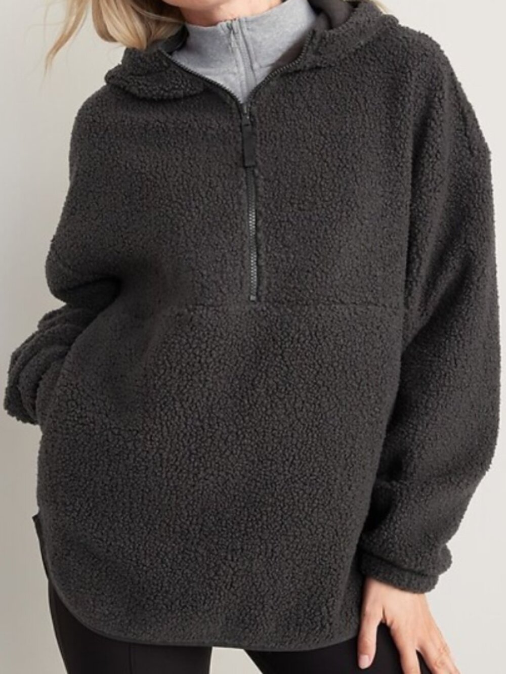 Old Navy Sherpa Half-Zip Tunic Hoodie in Dark Grey
